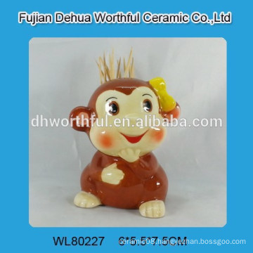 High-quality cute girl monkey ceramic toothpick holder